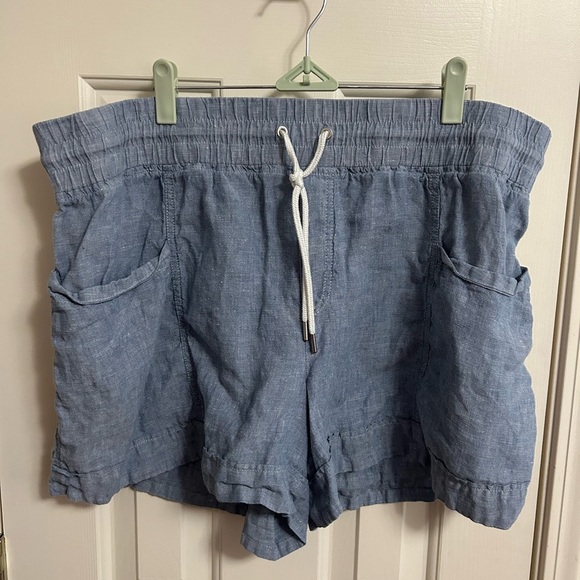 Athleta Pants - Athleta Womens Cabo 100% Linen 4" Inseam Pull On Chambray Blue Shorts Size 18